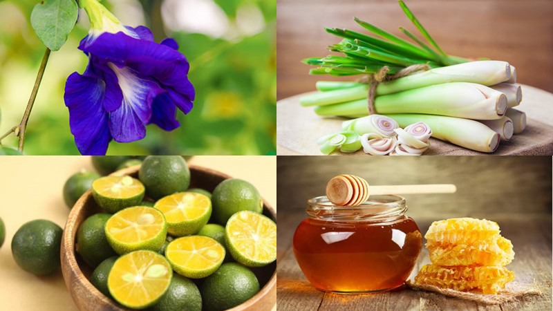 Nguyên liệu chính trà hoa đậu biếc cùng tắc, sả và mật ong