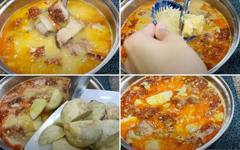 Nấu thịt heo quay với chao