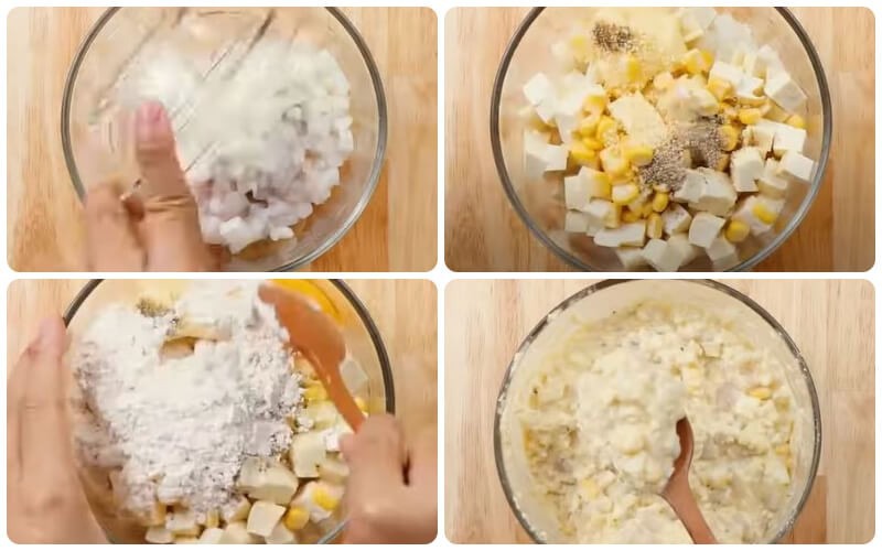 Trộn hỗn hợp nguyên liệu với nhau