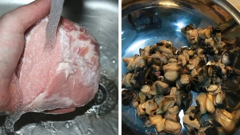 Sơ chế thịt heo nạc và thịt ốc mít