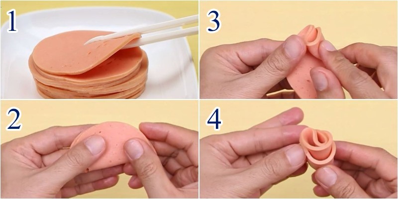 Làm hoa hồng trang trí từ ớt và thịt nguội